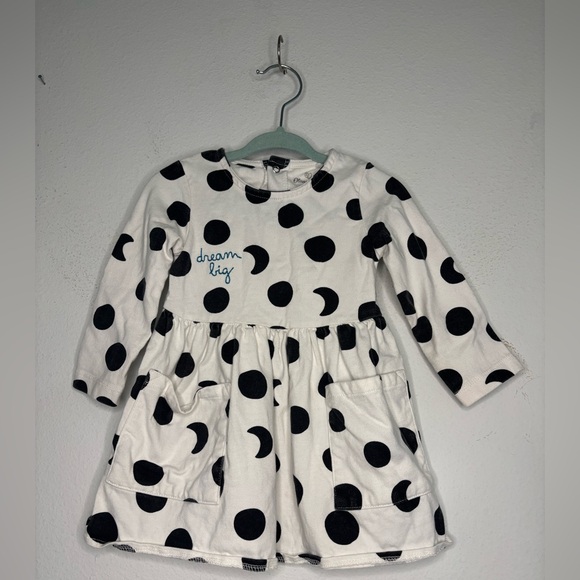 OLIVER & RAIN BLACK & WHITE POLKA DOT DREAM BIG BABY GIRLS DRESS SZ 12 MONTHS - Picture 2 of 8